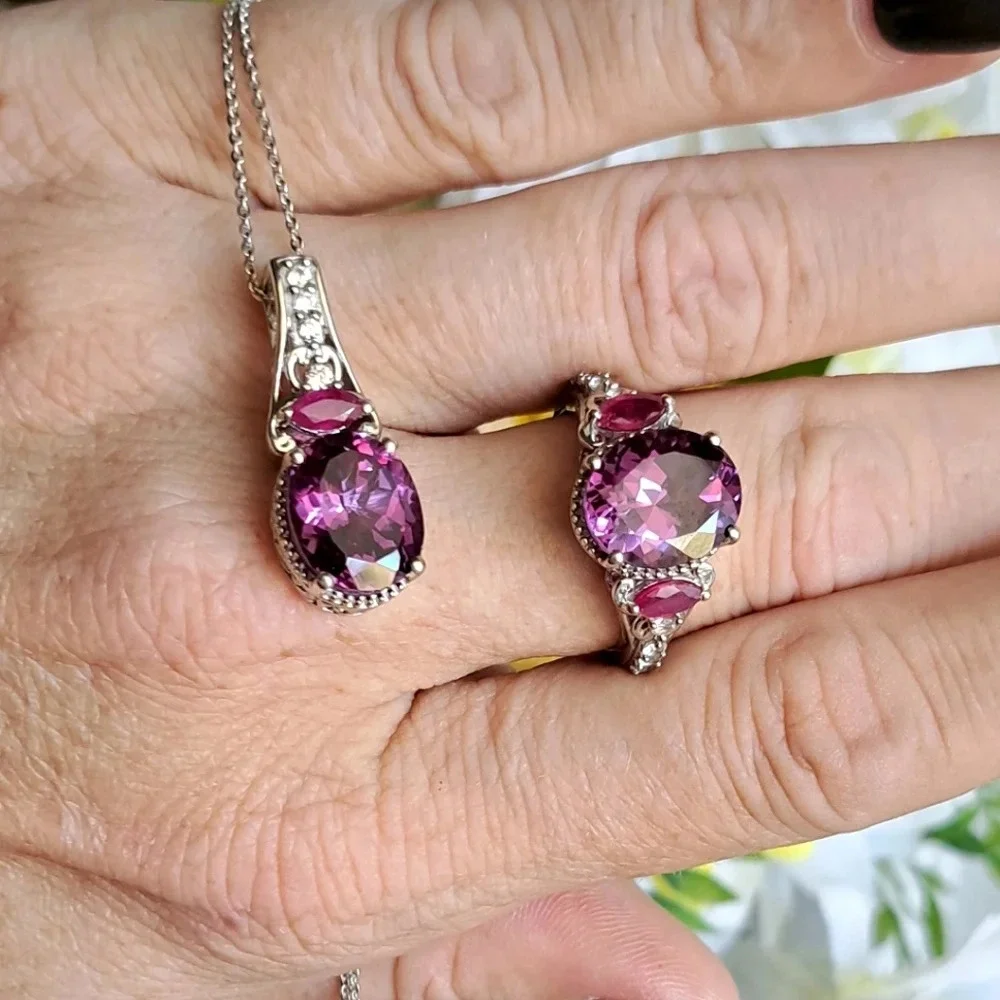 Color Change Sapphire & Natural Ruby Ring & Necklace Set.